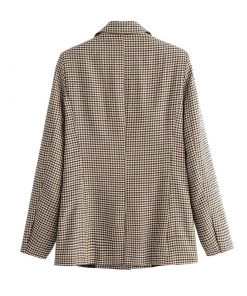 Trendy & Unique What's New Vintage Style Hoodstooth Printed Double Breasted Blazer - Dark Khaki