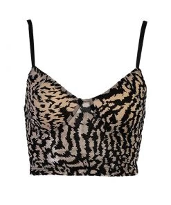 Trendy & Unique Vintage Style Leopard Printed V Neck Bustier Crop Tank Top - Coffee