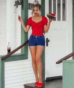 Trendy & Unique Vintage Style Low Waist Frayed Denim Shorts - Dark Blue What's New