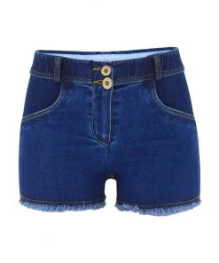 Trendy & Unique Vintage Style Low Waist Frayed Denim Shorts - Dark Blue What's New