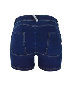 Trendy & Unique Vintage Style Low Waist Frayed Denim Shorts - Dark Blue What's New
