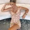 Trendy & Unique What's New Vintage Style Snake Printed Cowl Neck Slip Mini Dress - Khaki