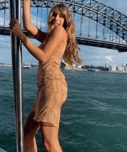 Trendy & Unique What's New Vintage Style Snake Printed Cowl Neck Slip Mini Dress - Khaki 9 Trendy & Unique What's New Vintage Style Snake Printed Cowl Neck Slip Mini Dress - Khaki