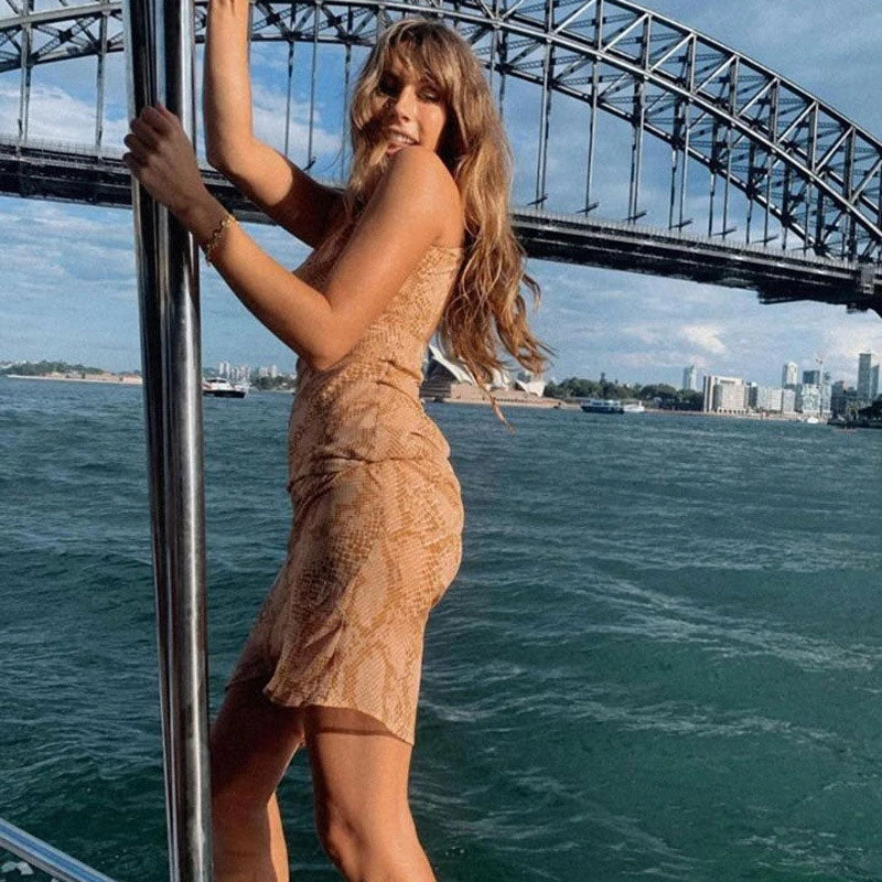 Trendy & Unique What's New Vintage Style Snake Printed Cowl Neck Slip Mini Dress - Khaki 6 Trendy & Unique What's New Vintage Style Snake Printed Cowl Neck Slip Mini Dress - Khaki