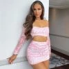 Trendy & Unique Wavy Tie Dye Cold Shoulder Cami Strap Skirt Matching Set - Pink What's New