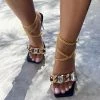 Trendy & Unique Wild Style Square Toe Gem Trim Chain Strap High Heels - Black What's New