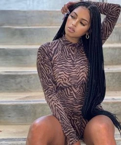 Trendy & Unique Wild Style Zebra Printed High Neck Long Sleeve Romper - Coffee What's New