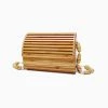 Trendy & Unique The Holiday Wooden Block Flap Crossbody Bamboo Bag - Natural