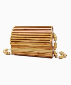 Trendy & Unique The Holiday Wooden Block Flap Crossbody Bamboo Bag - Natural