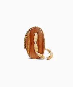 Trendy & Unique The Holiday Wooden Block Flap Crossbody Bamboo Bag - Natural